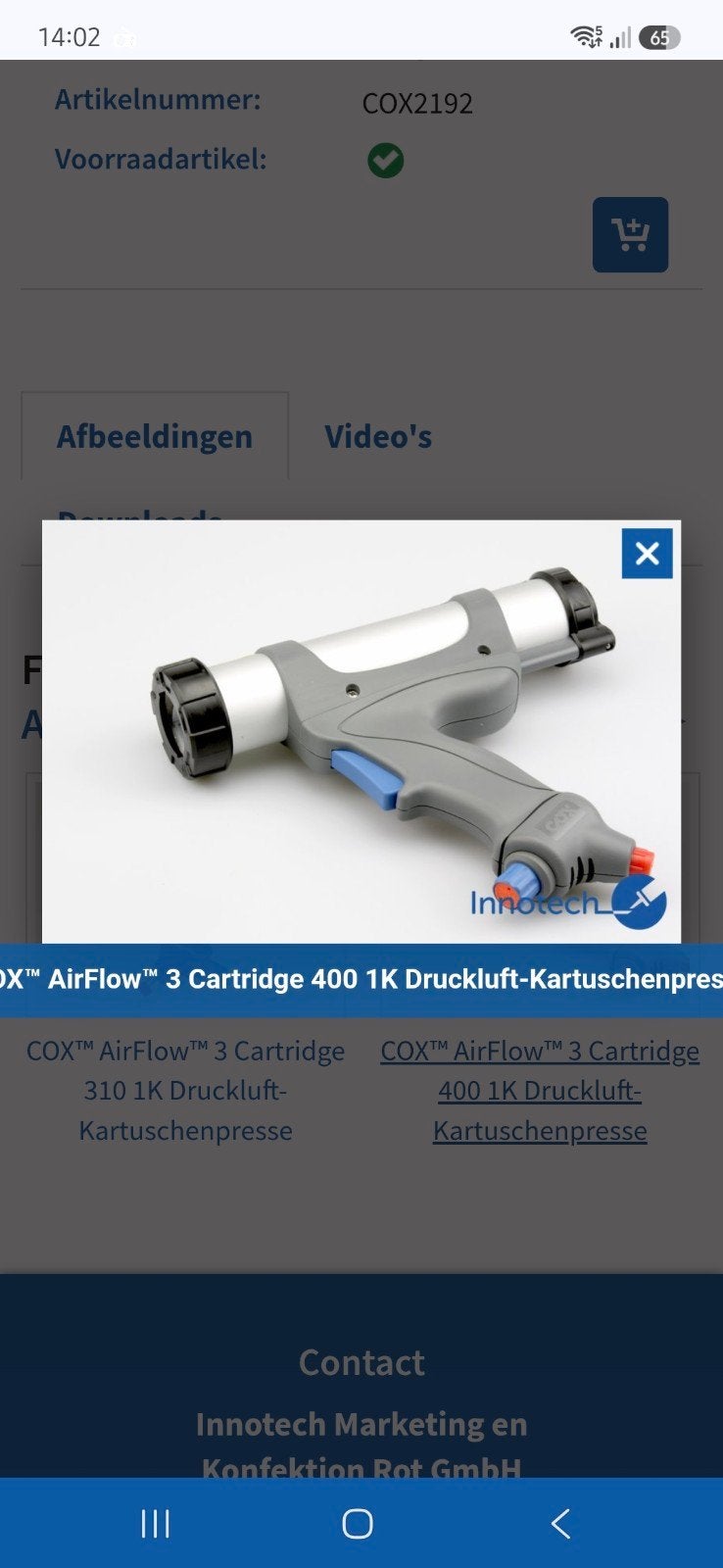COX AirFlow 3 Cartridge 400 1K, Doe-het-zelf en Verbouw, Gereedschap | Handgereedschap, Ophalen of Verzenden, Gebruikt