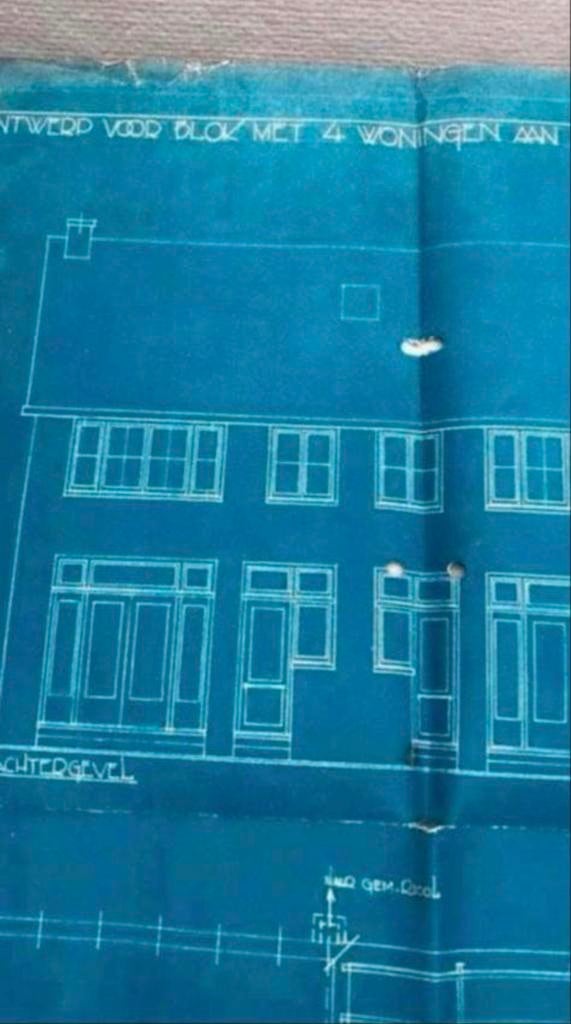 Oud ontwerp: Blok van 4 woningen aan de Heerengracht Zaandam, Antiek en Kunst, Ophalen of Verzenden