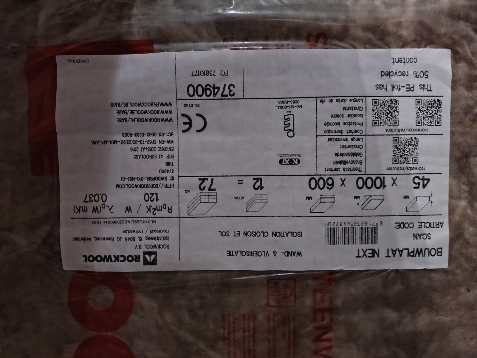 Rockwool Bouwplaat Next isolatie 45x1000x600mm, Ophalen, 4 tot 8 cm, Nieuw, Steenwol