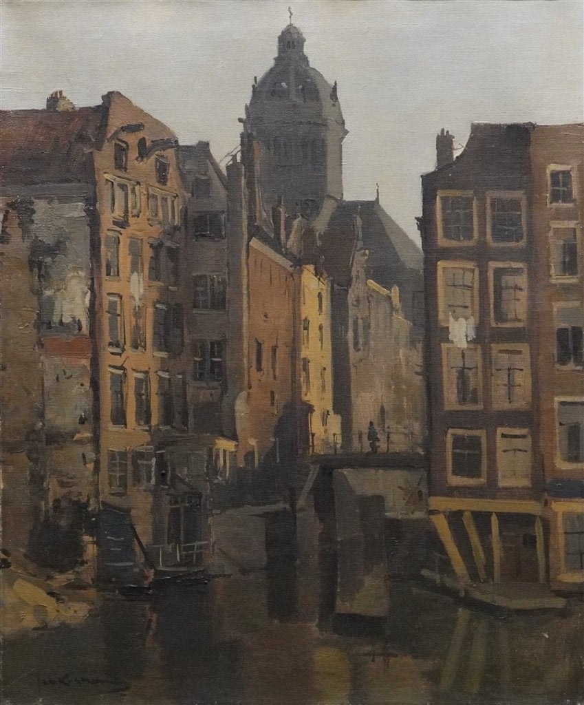 Jan Korthals, Het Kolkje te Amsterdam, Antiek en Kunst, Ophalen of Verzenden