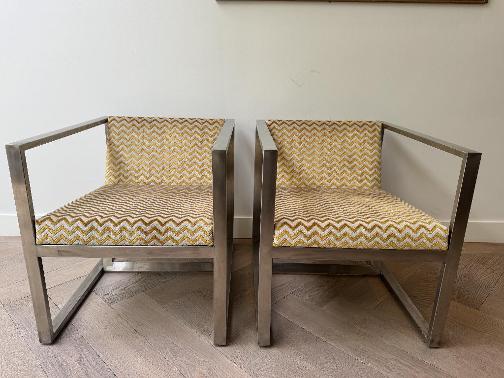 Stel van 2 Italiaanse Design Fauteuils, Ophalen, Gebruikt, 75 tot 100 cm, Stof
