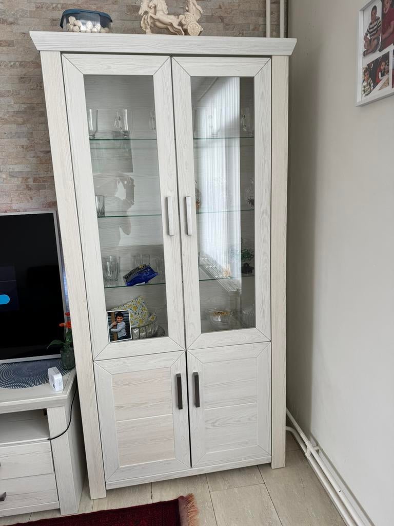 Vitrinekast + tv meubel set (lichthout), Ophalen of Verzenden, Zo goed als nieuw, 25 tot 50 cm, Minder dan 100 cm