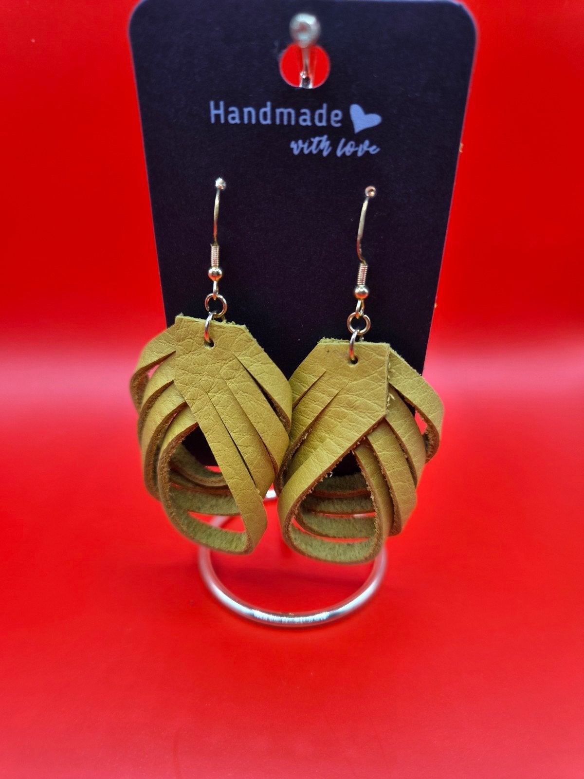 Echte Leren Oorbellen S925 - Handgemaakt, Sieraden, Tassen en Uiterlijk, Oorbellen, Overige materialen, Hangers, Geel, Nieuw
