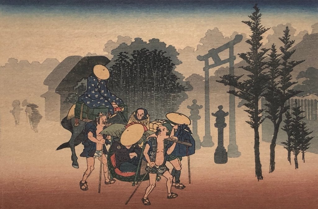Hiroshige houtsnede late editie ca. 1890 - 1, Antiek en Kunst, Dagelijks leven, Ophalen of Verzenden, Met passe-partout, Houtsnede
