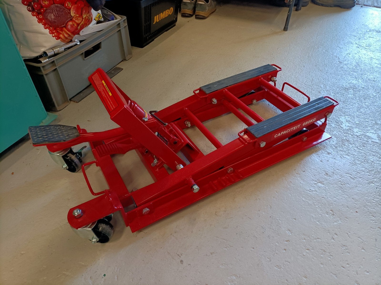Rode motorfiets hefbrug / krik - 680kg capaciteit, Motoren, Ophalen of Verzenden, Zo goed als nieuw