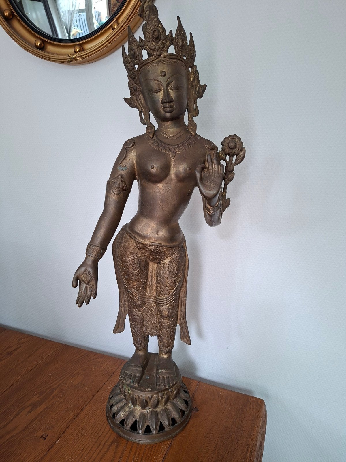 Groot messing beeld van Tara/Boedistisch 78 cm, Ophalen, Gebruikt