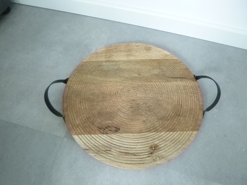 houten decoratie plateau + handgrepen afm rond 43cm  nieuw, Ophalen of Verzenden, Nieuw, Hout