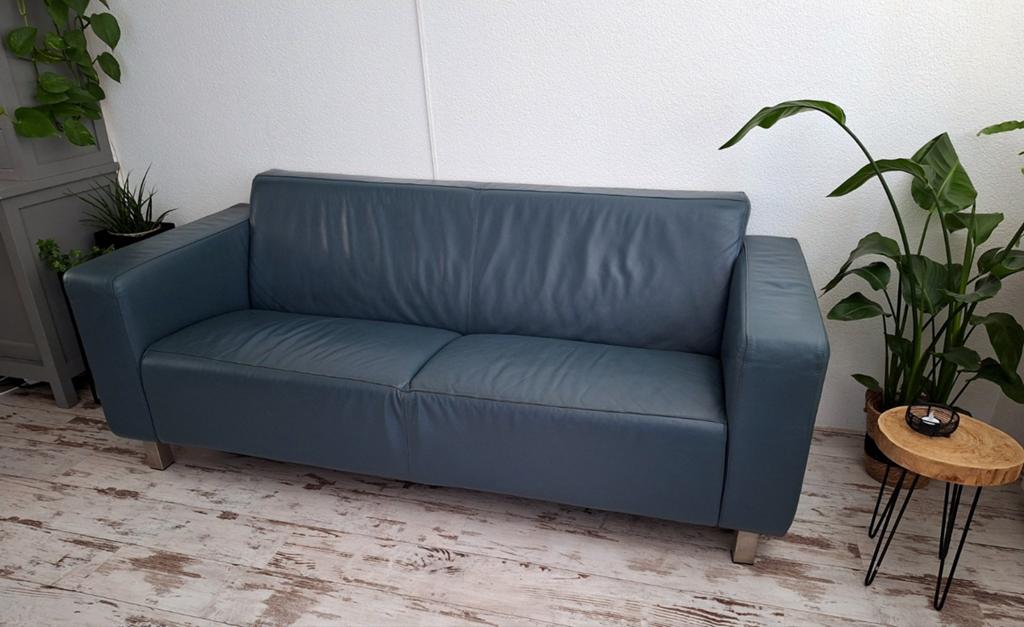 Montel mooie leren 2,5/ 3-zits bank, petrol (blauw groen), Ophalen, Gebruikt, Driepersoons, Leer