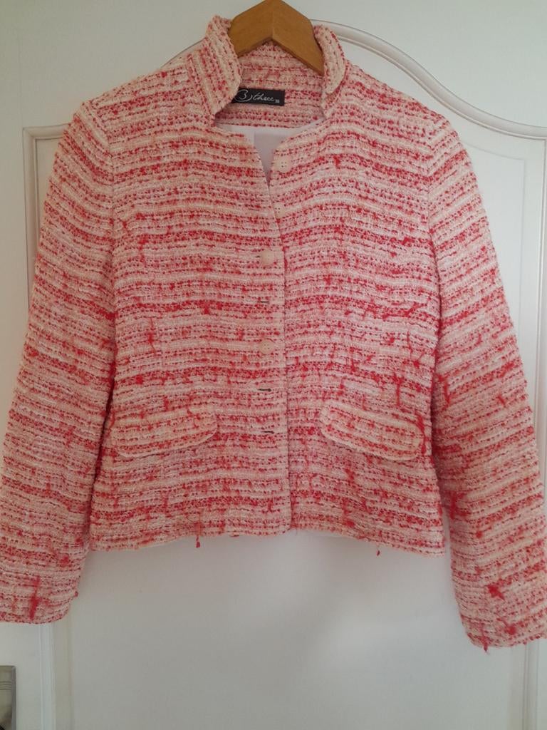 B Three Jasje - Rood/Wit Tweed - Maat 38, Kleding | Dames, Jasjes, Kostuums en Pakken, Maat 38/40 (M), Ophalen of Verzenden, Zo goed als nieuw