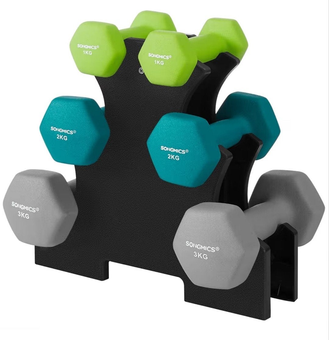 Songmics Halterset met Rek - 1kg, 2kg, 3kg, Sport en Fitness, Fitnessmaterialen, Ophalen of Verzenden, Nieuw, Rug, Halterset
