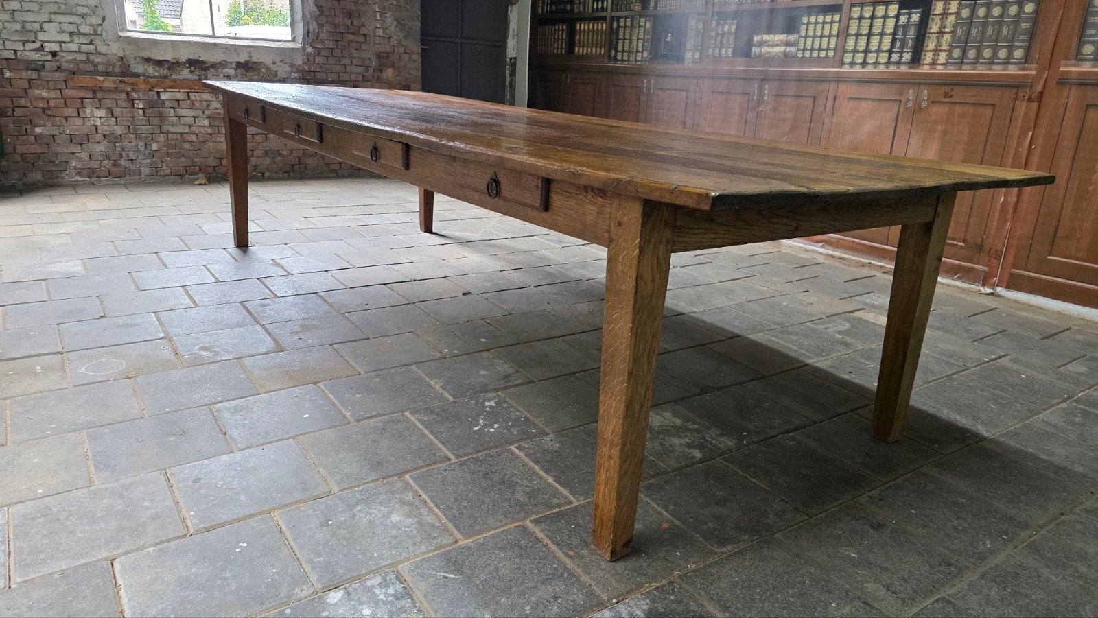 14 persoons antieke Franse boerentafel 335 cm lang, Ophalen of Verzenden