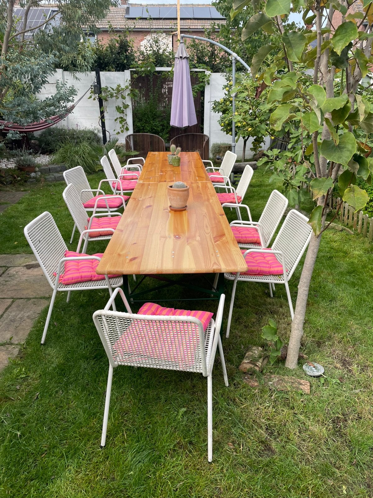 2 lange tafels en 10 stoelen, Ophalen, Gebruikt