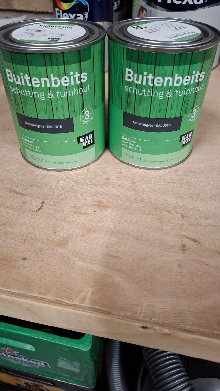 Buitenbeits Antracietgrijs RAL 7016 + naturel douglas olie, Minder dan 5 liter, Ophalen, Zo goed als nieuw, Beits