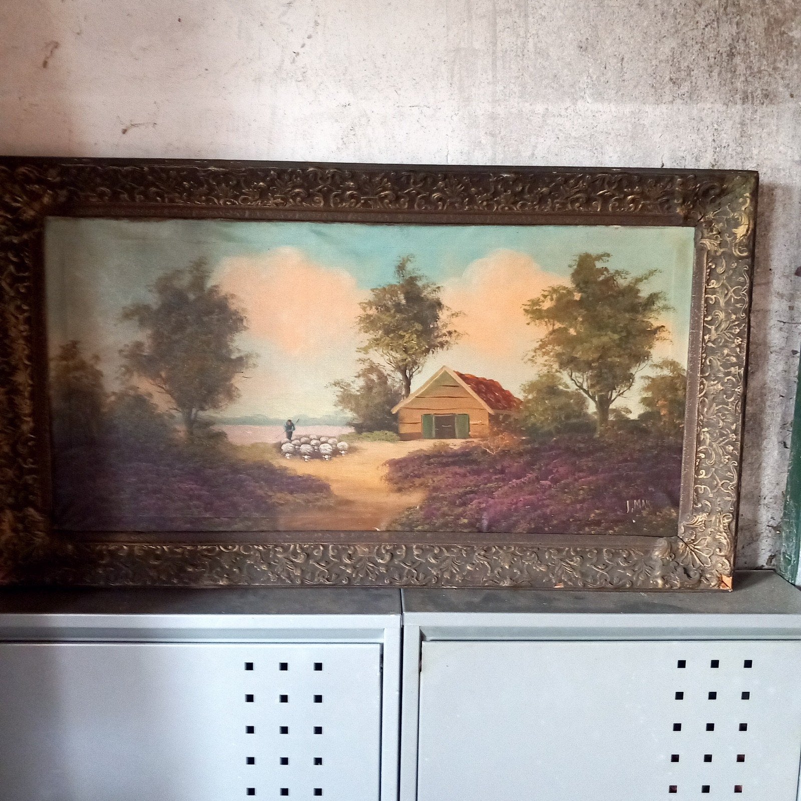 Schilderij J. Mak - Landschap met schaapherder en heide, Ophalen