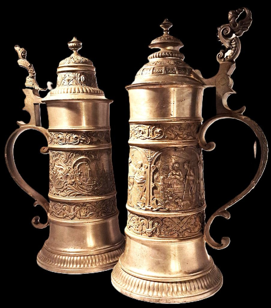 tinnen bierpullen Ludwig Lichtinger Prunkkrüge München 1890, Ophalen of Verzenden