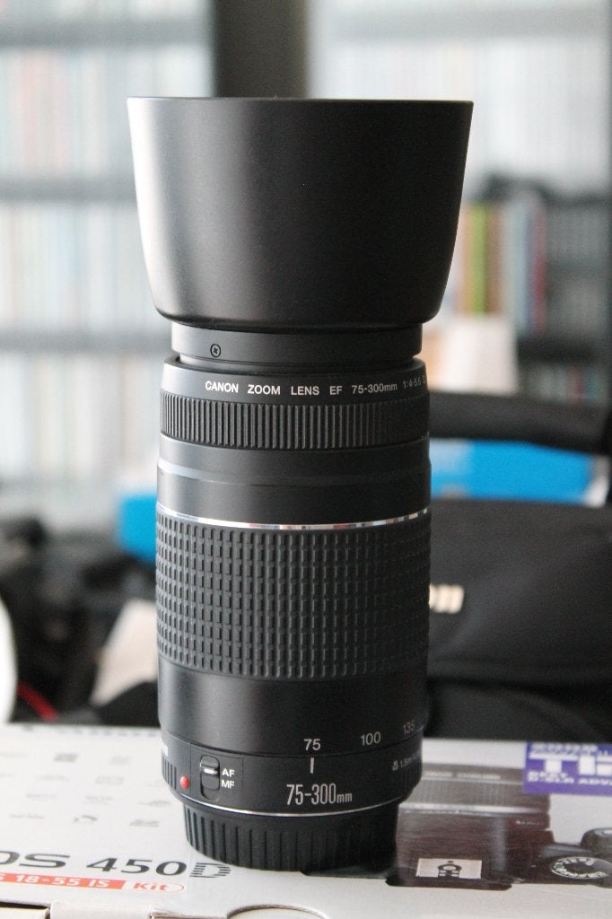 Canon EF 75-300mm/F4-5.6 III + UV filter + zonnekap, Audio, Tv en Foto, Fotografie | Lenzen en Objectieven, Zo goed als nieuw