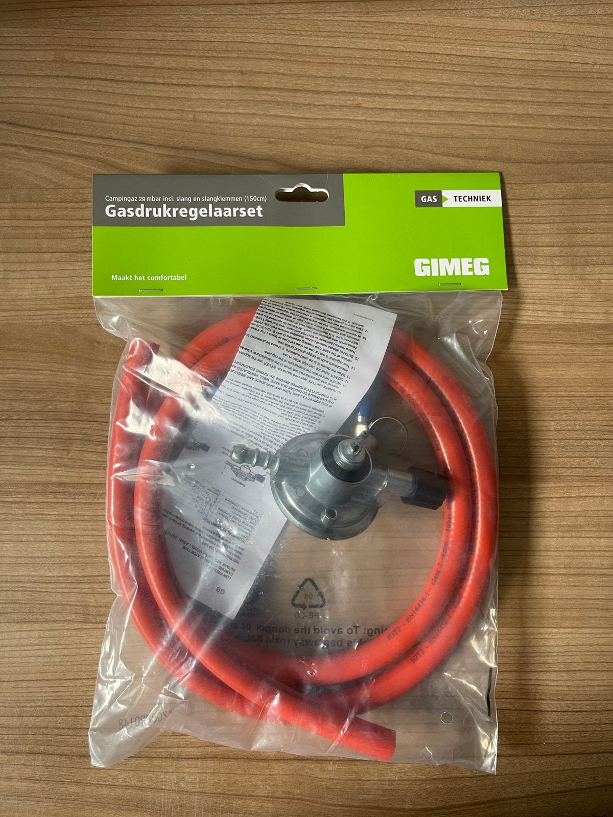 Gimeg Gasdrukregelaarset 29mbar incl. slang 150cm, Caravans en Kamperen, Kampeeraccessoires, Ophalen of Verzenden, Nieuw