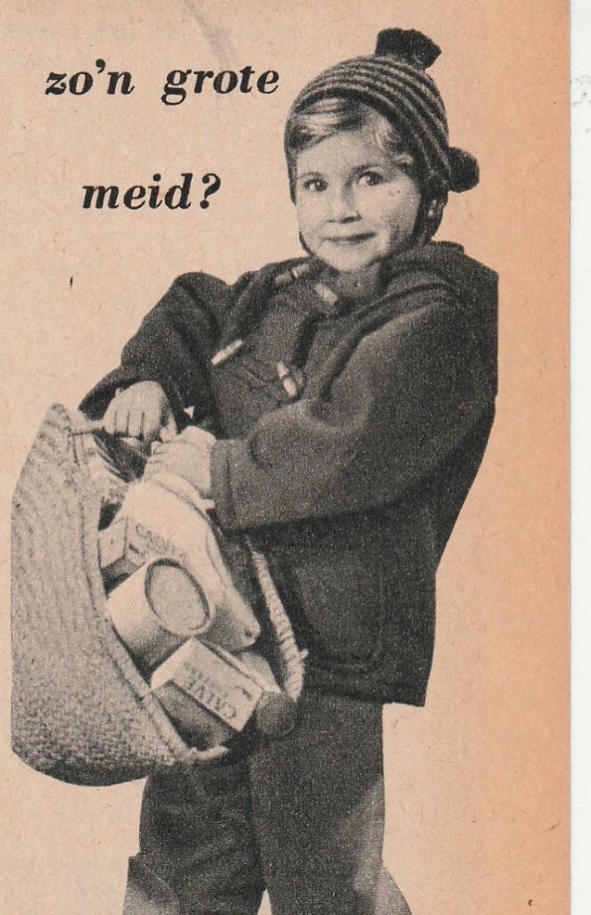 Retro reclame 1955 Calvé pindakaas meisje grote meid, Verzamelen, Verzenden, Overige typen