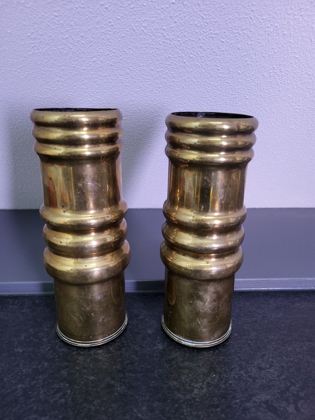 Twee messing kanonhulzen uit 1943 - Militaria, Ophalen of Verzenden, Overige soorten, Overige gebieden, Hulzen of Bodemvondsten
