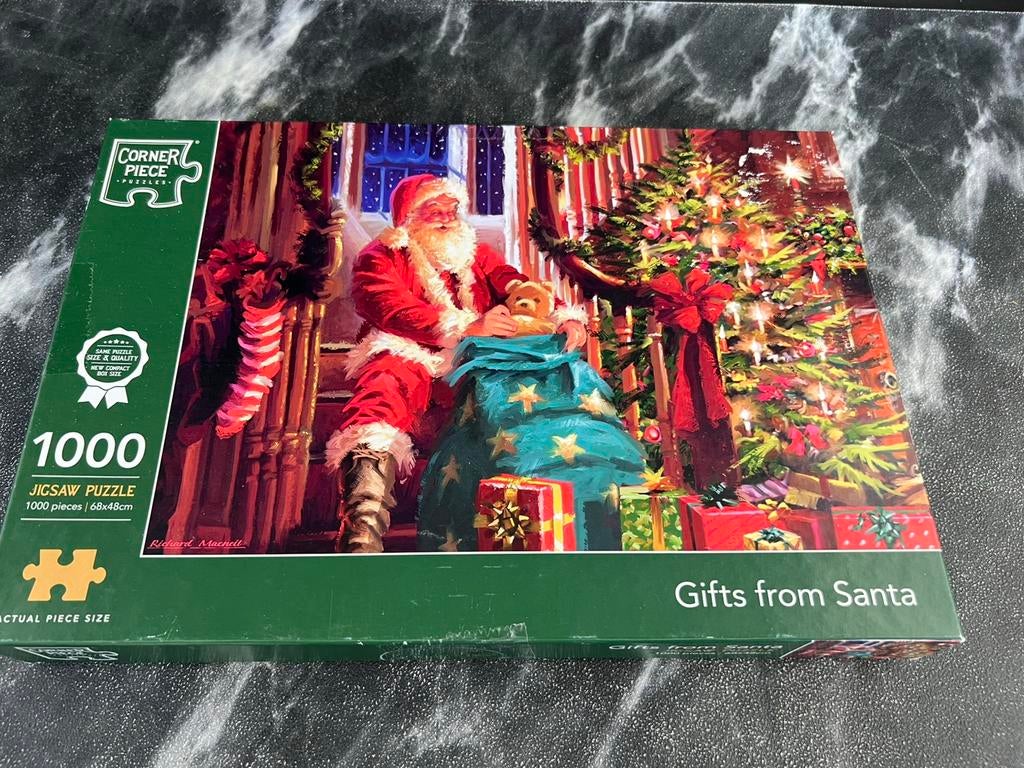 Cornerpiece puzzel 1000 stukjes Gifts from Santa, Ophalen of Verzenden, 500 t/m 1500 stukjes, Zo goed als nieuw