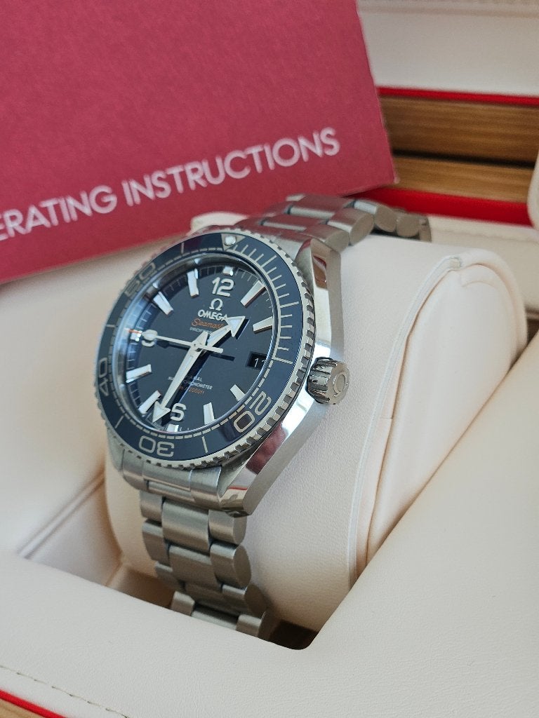 Omgea Seamaster Planet Ocean 39.5mm BLAUW FULL SET, Staal, Gebruikt, Staal, Polshorloge