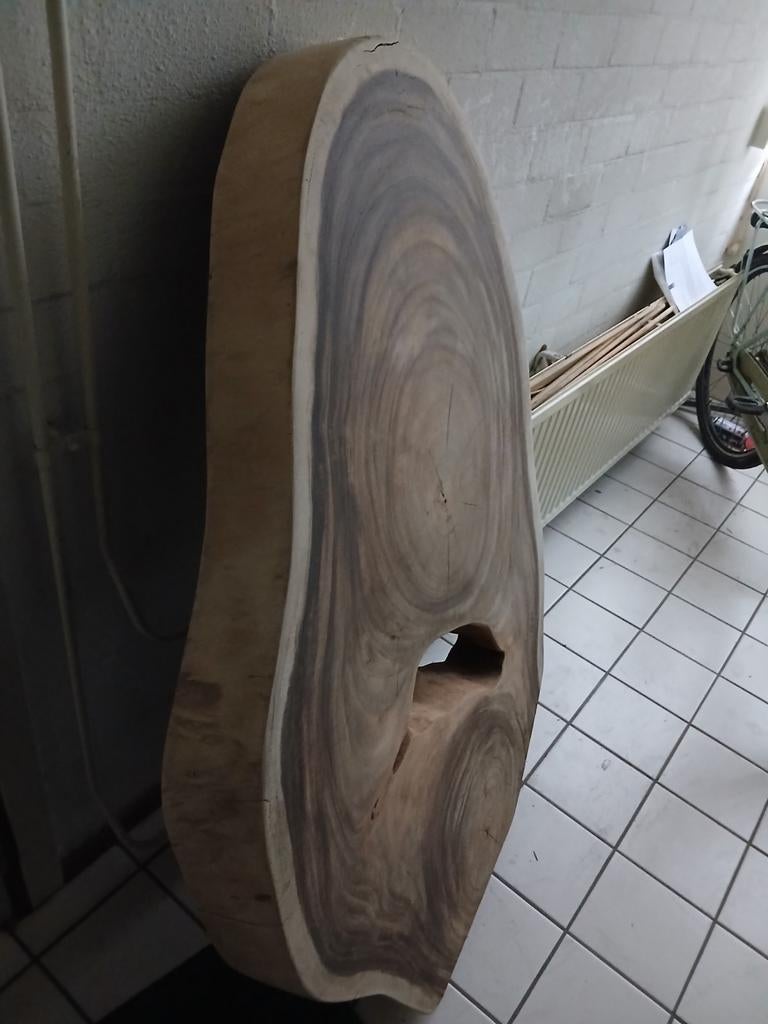 Uniek Suar Houten Tafelblad - Geschuurd & Onbehandeld, Ophalen, 100 tot 150 cm, Nieuw, Overige vormen