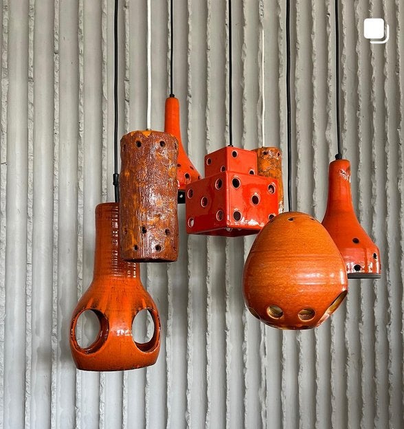 GEZOCHT retro oranje keramische lampenkap, Huis en Inrichting, Hanglamp, Gebruikt, Verzenden, Oranje