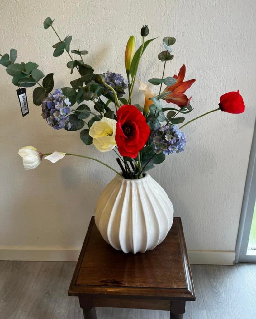Klaprozen en hortensia kunstbloemen boeket nieuw, Ophalen of Verzenden, Zo goed als nieuw