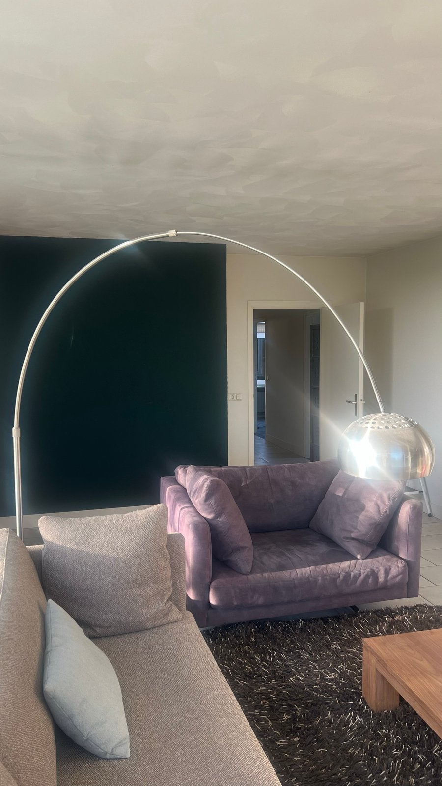 Zilverkleurige Booglamp met Zwarte Marmeren Voet, Dimbaar, Ophalen, Gebruikt, Metaal, 200 cm of meer