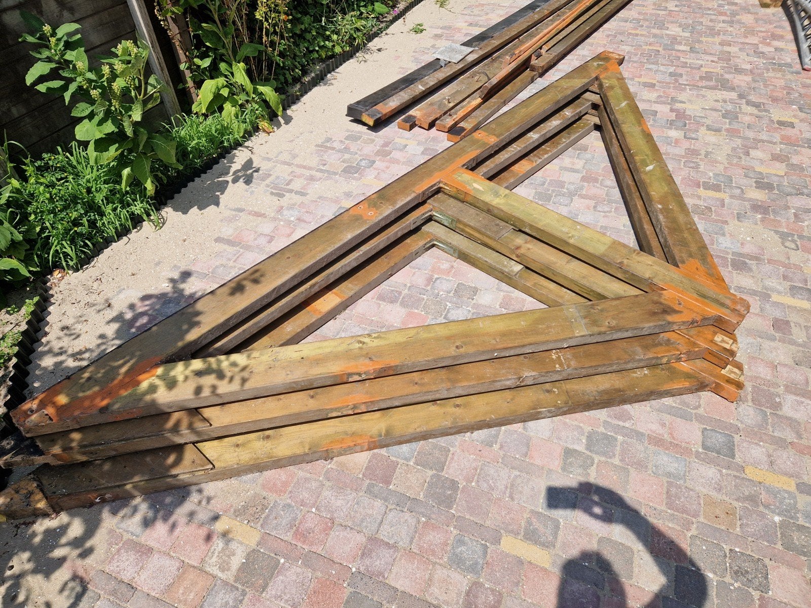 3 Spanten van hout voor schuur - 400x240x155 cm, Doe-het-zelf en Verbouw, Hout en Planken, Gebruikt, Overige typen, Overige houtsoorten