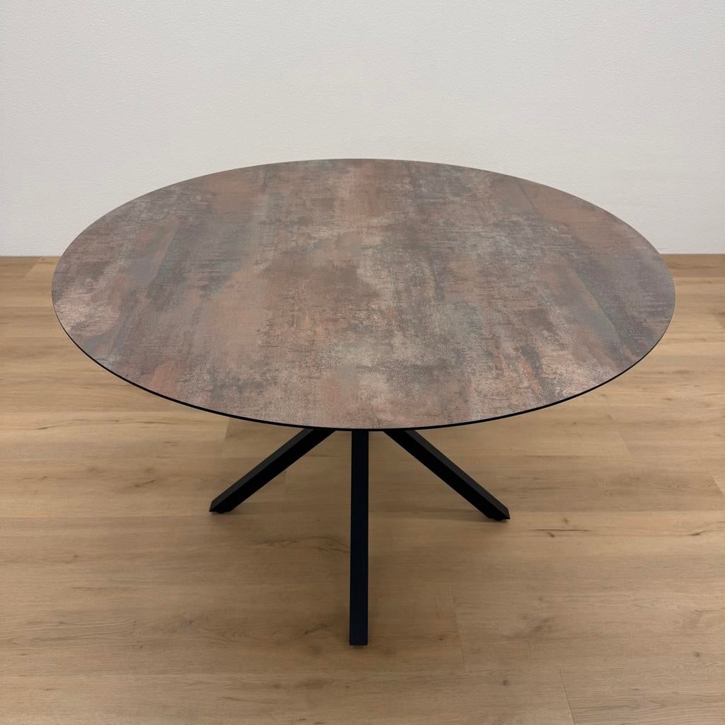Ronde eettafel HPL Roest 120cm - Direct Leverbaar, Rond, Ophalen of Verzenden, Zo goed als nieuw, Info@betaalbaar-design.nl