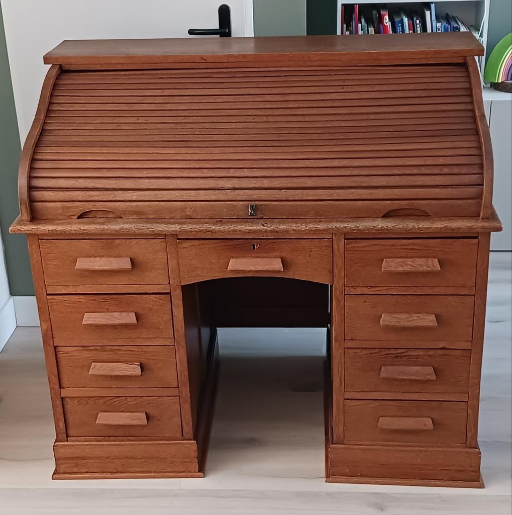 Vintage rolluikbureau van eikenhout, Antiek en Kunst, Ophalen