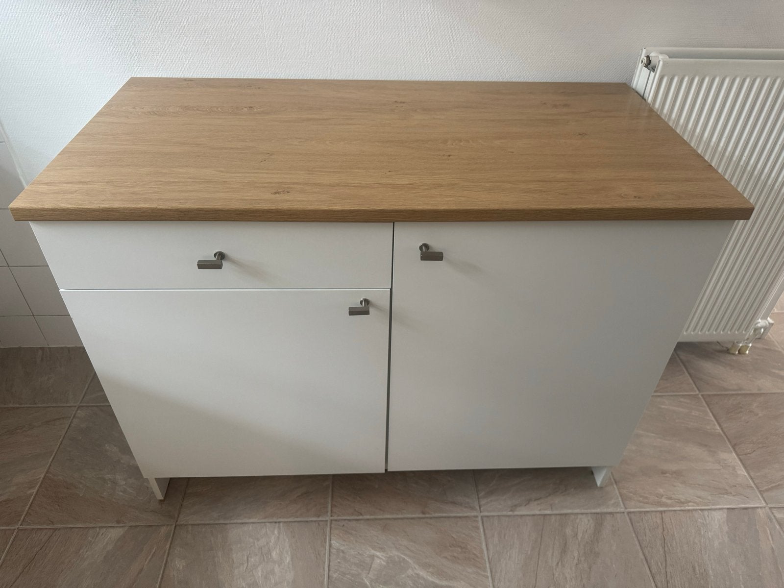 Witte keukenkast met houten blad en lades, Ophalen of Verzenden, Gebruikt