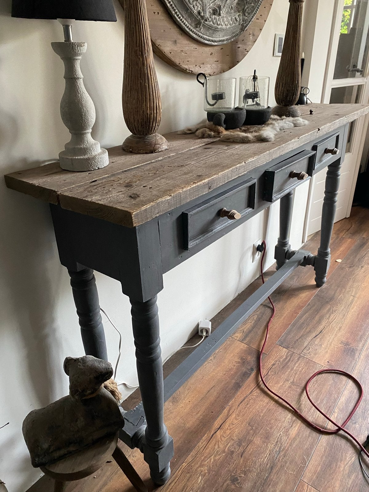 Sidetable met lades, landelijke stijl stoete sobere tafel, Ophalen, 25 tot 50 cm, Rechthoekig