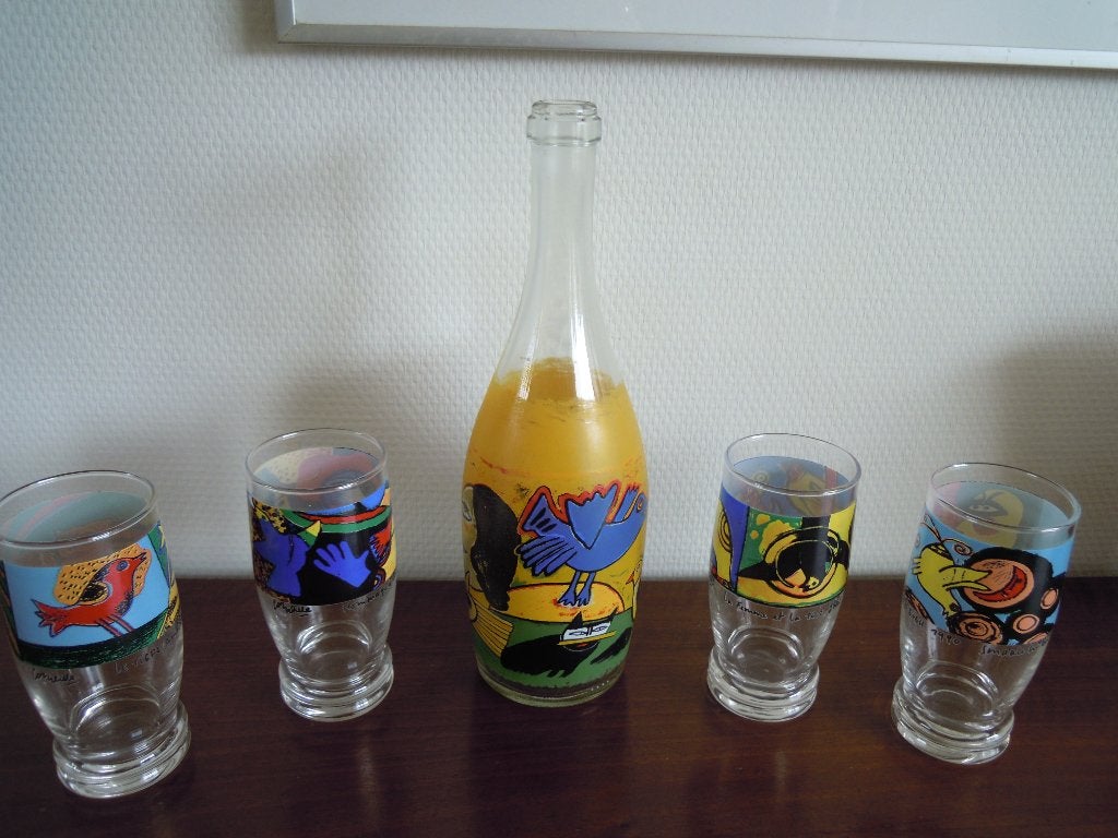 4 Corneille glazen + fles, Ophalen of Verzenden