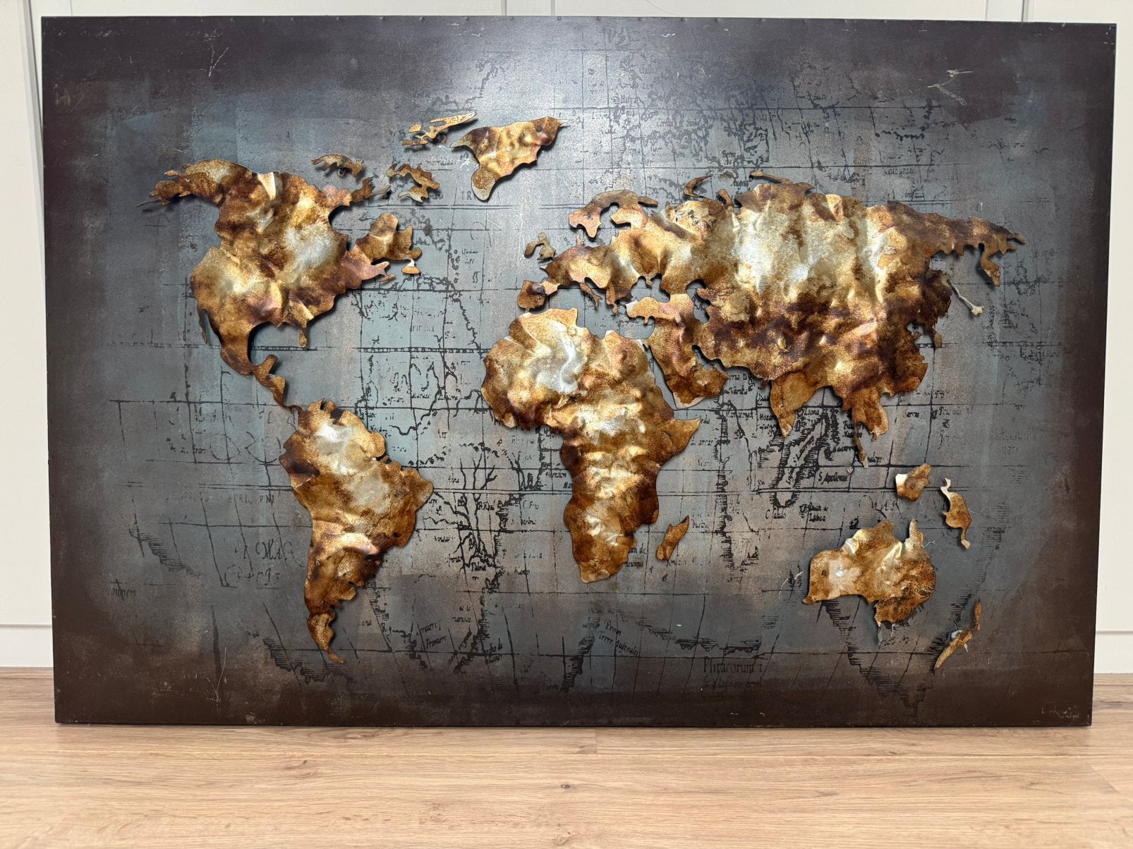 Leuke metalen wereldkaart (industrieel) ca. 120x80cm, Ophalen