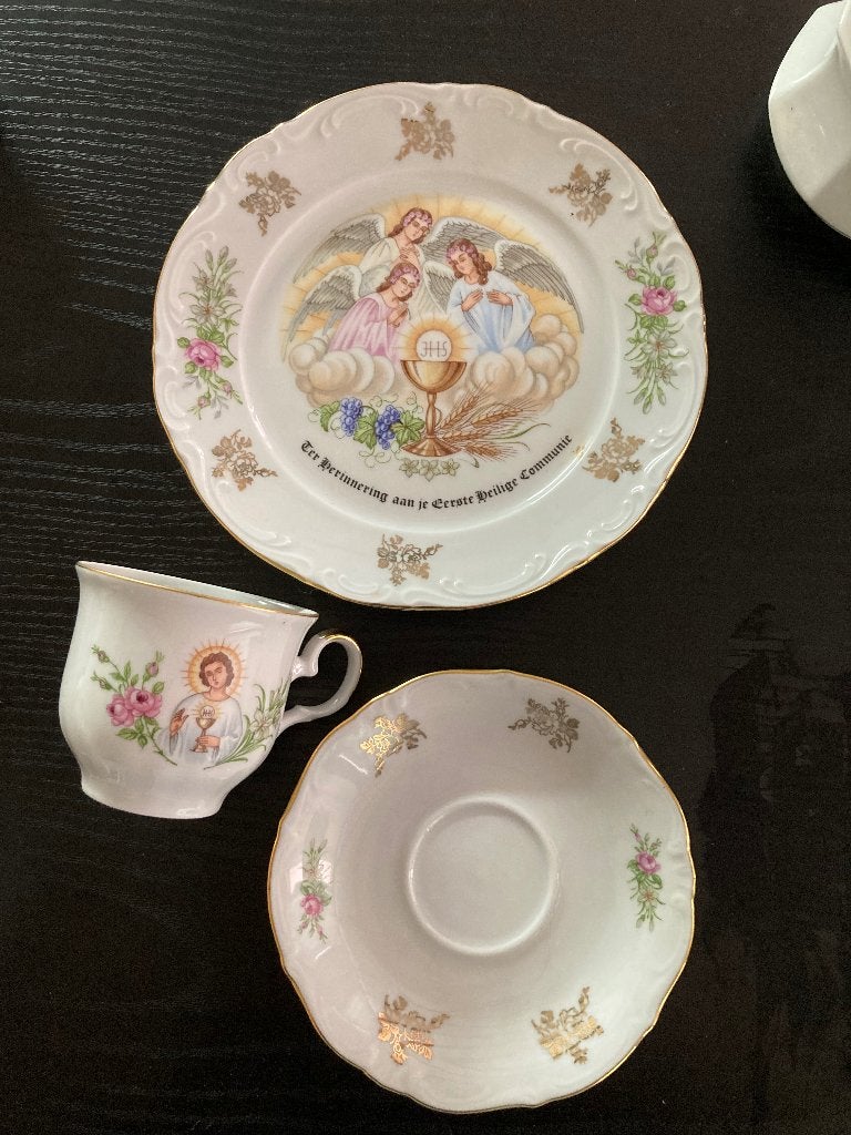 Ontbijtsetje, dejeuneetje vintage communie, Ophalen of Verzenden, Zo goed als nieuw, Overige stijlen, Kop(pen) en/of Schotel(s)