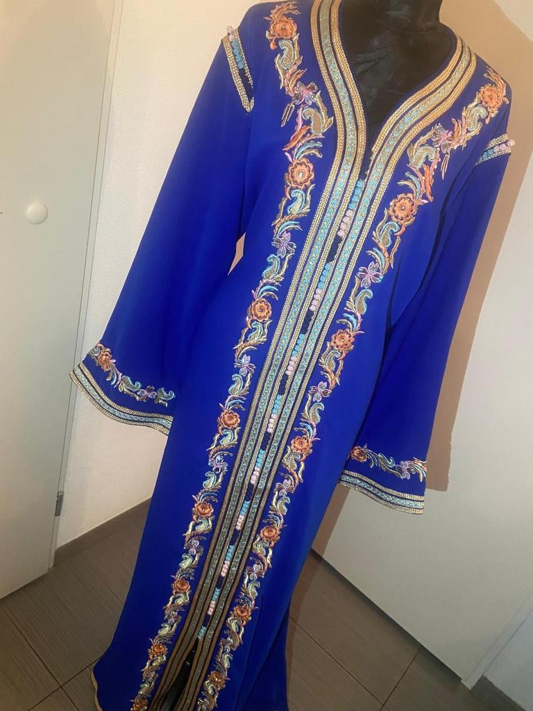 XL Kaftan Jurk met Borduurwerk - Blauw, Ophalen, Blauw, Maat 46/48 (XL) of groter, Zo goed als nieuw