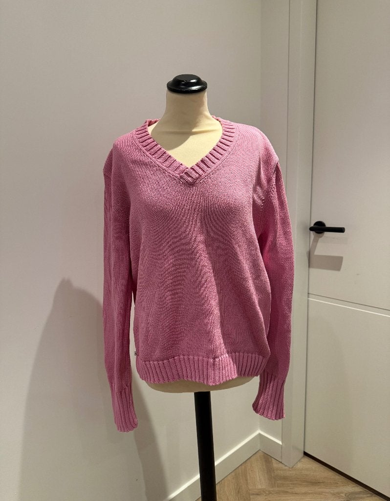 ZGAN roze Ralph Lauren gebreide trui knit XL 40 42 v hals, Kleding | Dames, Maat 42/44 (L), Ophalen of Verzenden, Zo goed als nieuw