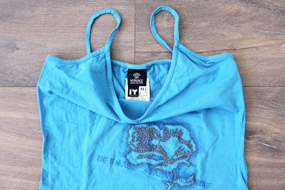 Vintage Versace Topje - 99 (M) € 15,-, Maat 38/40 (M), Blauw, Ophalen of Verzenden, Zo goed als nieuw