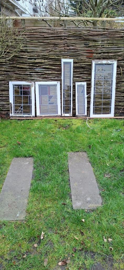 Originele glas in lood ramen uit jaren '30 woning, Doe-het-zelf en Verbouw, Glas en Ramen, Gevelraam of Ruit, Gebruikt, Glas in lood