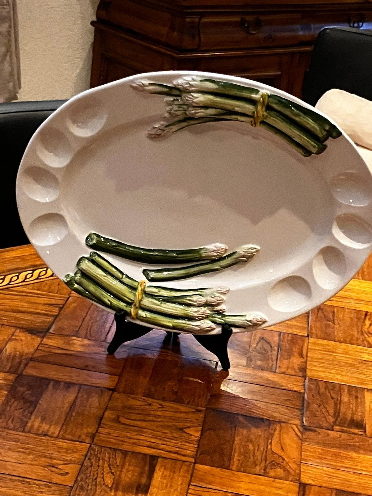 Prachtige Bassano Italy Majolica Asperge schaal XL, Ophalen of Verzenden