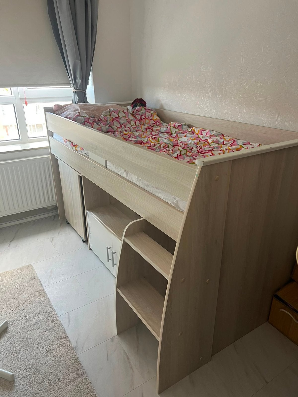Halfhoogslaper met bureau en opbergruimte, Ophalen, Gebruikt, 90 cm, Eenpersoons
