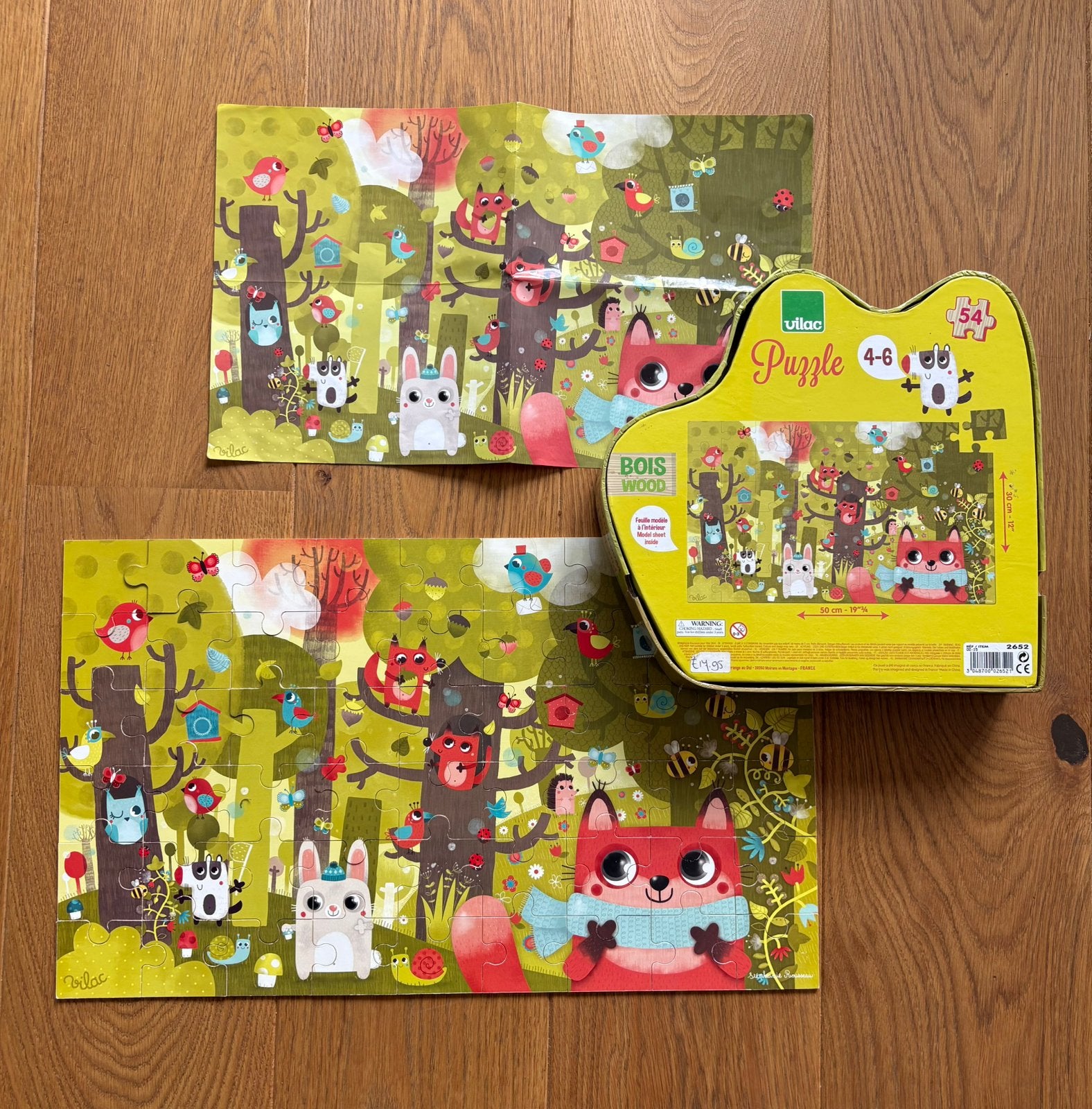 Vilac houten puzzel 54 stukjes bosdieren, Ophalen of Verzenden, Meer dan 50 stukjes, Gebruikt, Van hout
