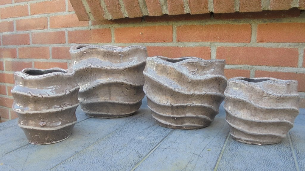 aardewerk bloempotjes 18x10H17 - 16x5H14 - 12x6H10 & 11H13cm, Tuin en Terras, Bloempotten, Ophalen, Binnen, Zo goed als nieuw