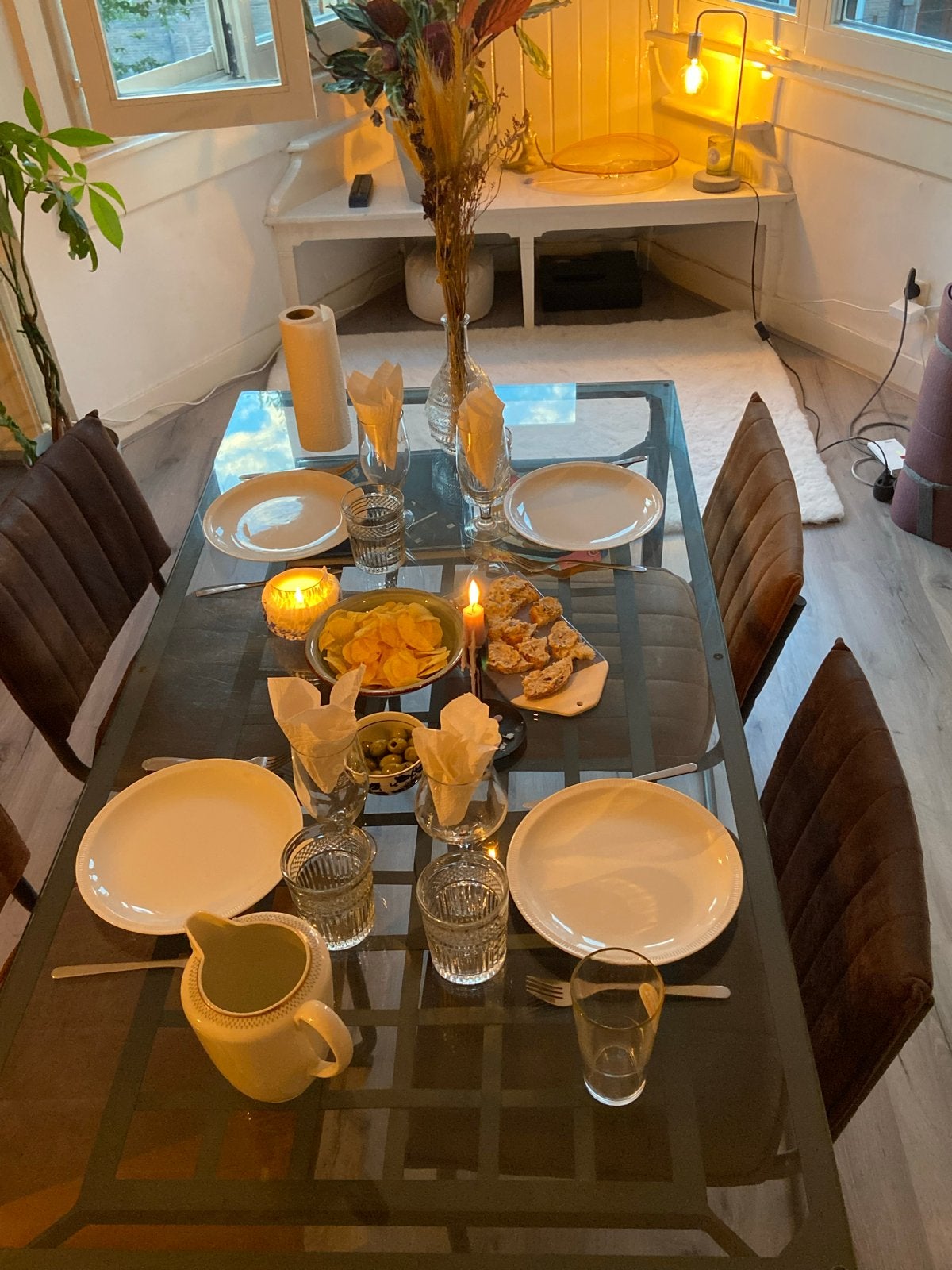 Glazen eettafel met handig onderblad, Huis en Inrichting, Ophalen, Gebruikt, 100 tot 150 cm, 50 tot 100 cm