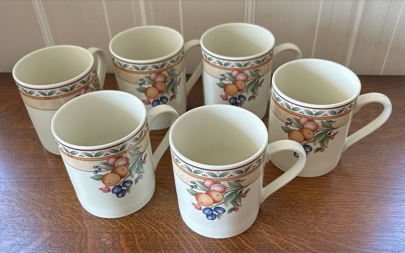 Set van 6 Heinrich Winterling Bavaria mokken met fruitdecor, Overige merken, Landelijk/Boerenbont, Zo goed als nieuw, Porselein
