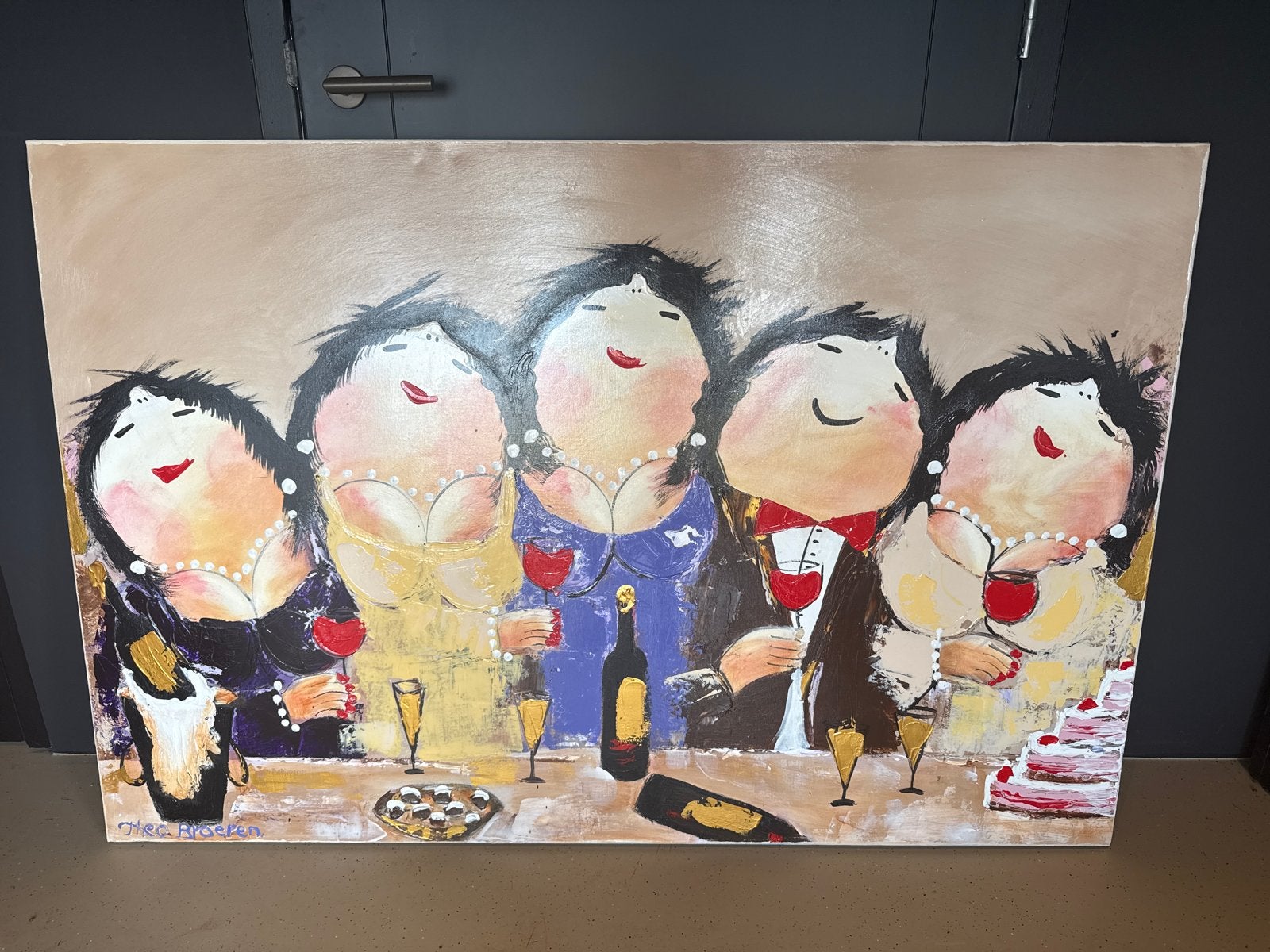 Schilderij "Dikke Dames" van Theo Broeren - 150x100cm, Ophalen, Figuren, Textiel, Gesigneerd
