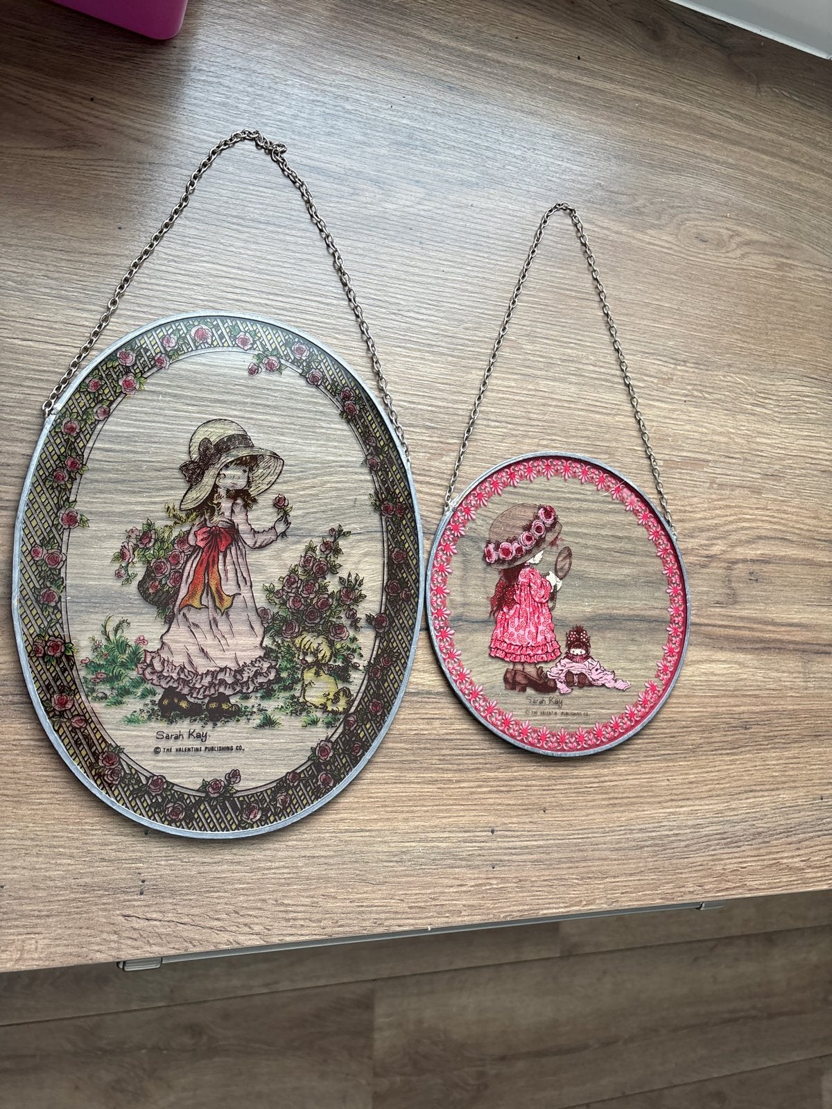 Vintage Sarah Kay Glas-schilderijen (2 stuks), Ophalen of Verzenden