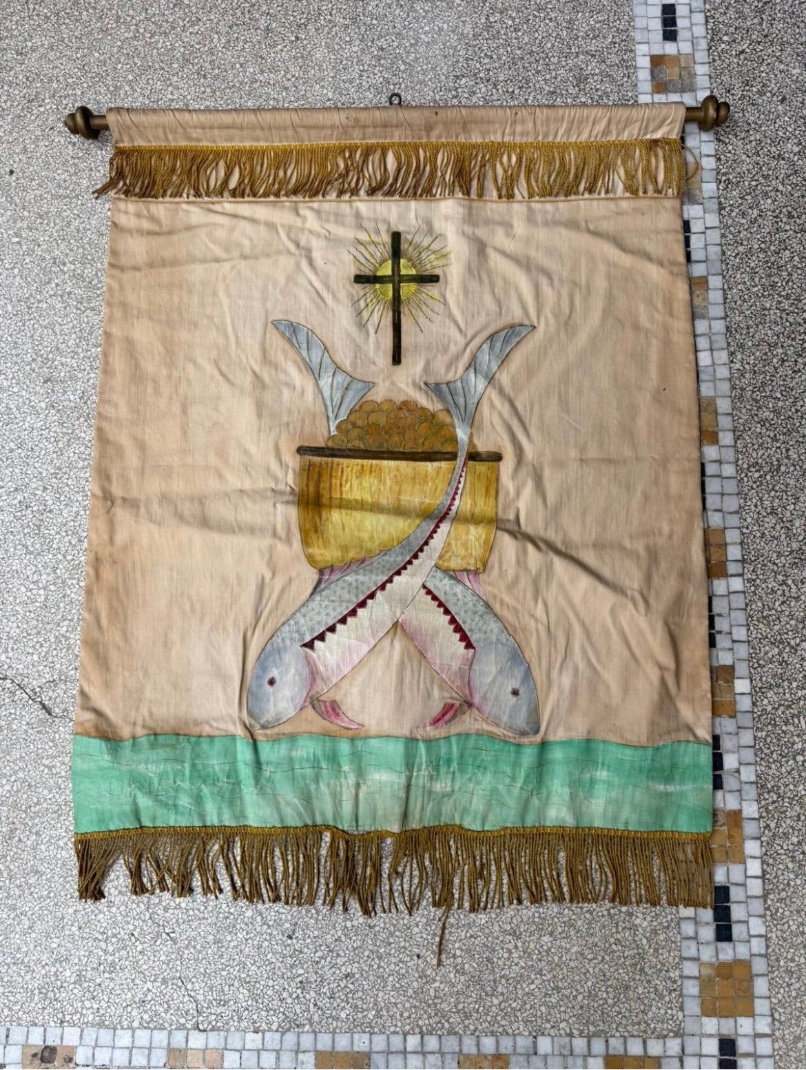 Religieus vaandel jaren 30, Antiek en Kunst, Antiek | Religie, Ophalen of Verzenden